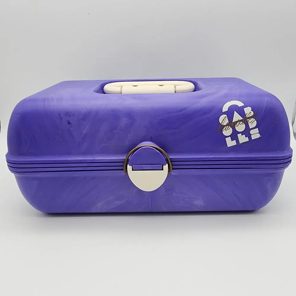 Vintage 90s Caboodles Makeup Case Purple Swirl Mirror Slide Out Trays 3 Tier USA